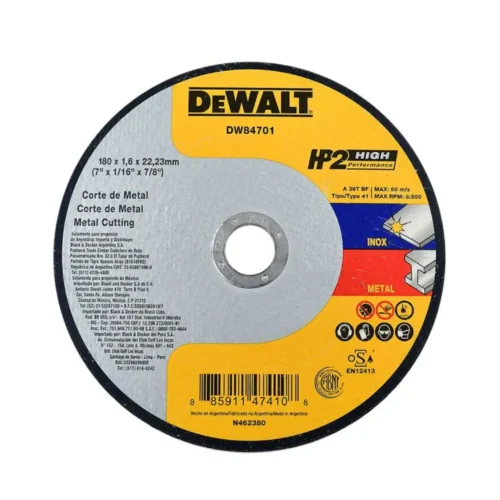 Disco de corte inox y metal 180mm x 1,6mm x 22mm DeWALT DW84701