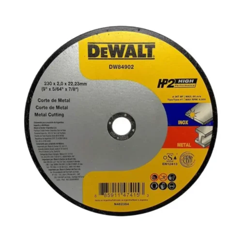 Disco de corte inox y metal 230mm x 2,0mm x 22mm DeWALT DW84902