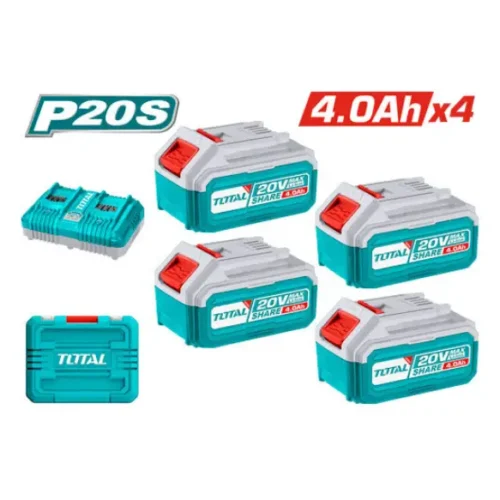 Kit 20V 4 baterías 4.0Ah + Cargador doble 4.0Ah TOTAL TFBCLI20244
